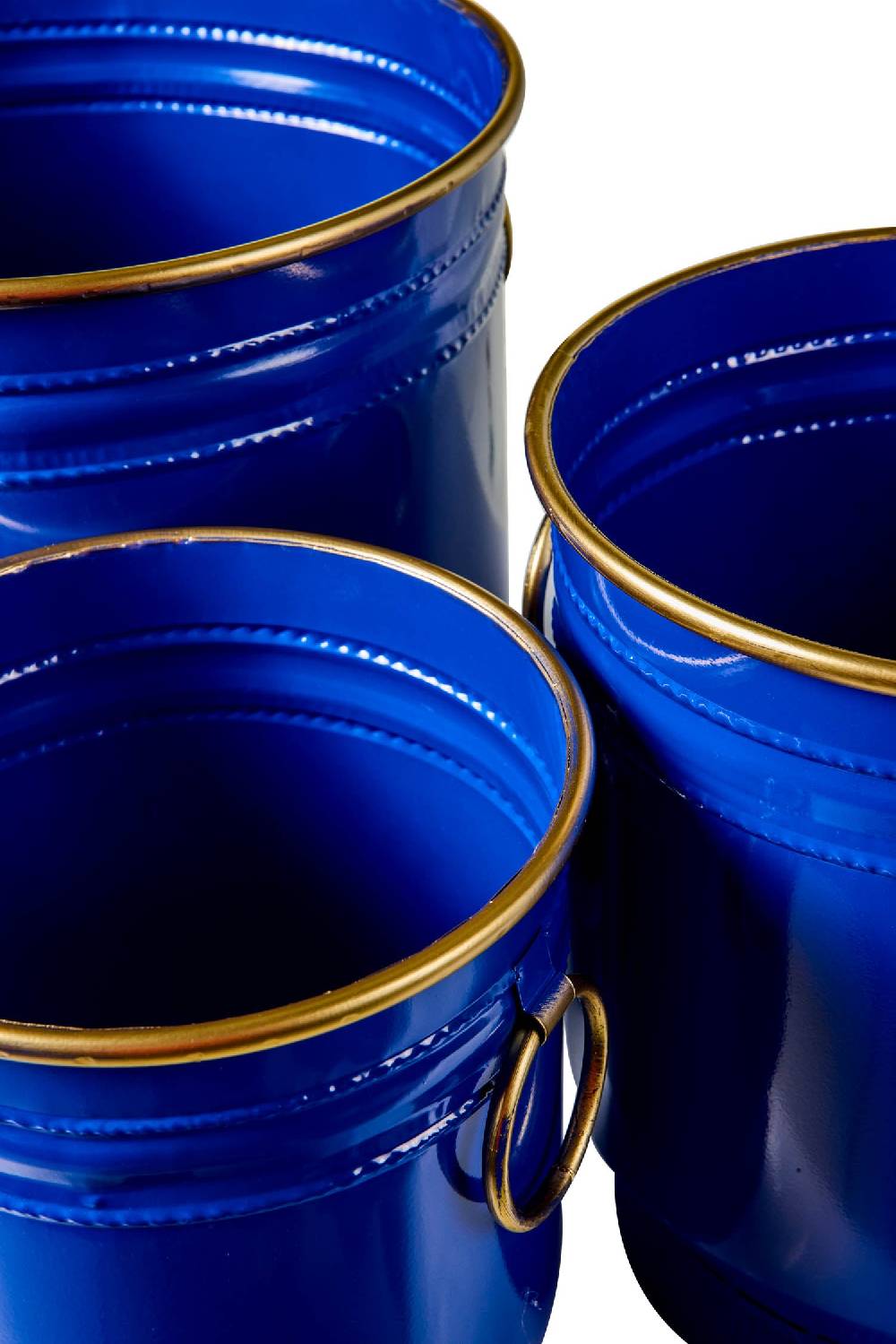 Novità Home Tres Chic - Set 3 Cache-Pot In Ferro Blu Anelli E Bordi Dorati
