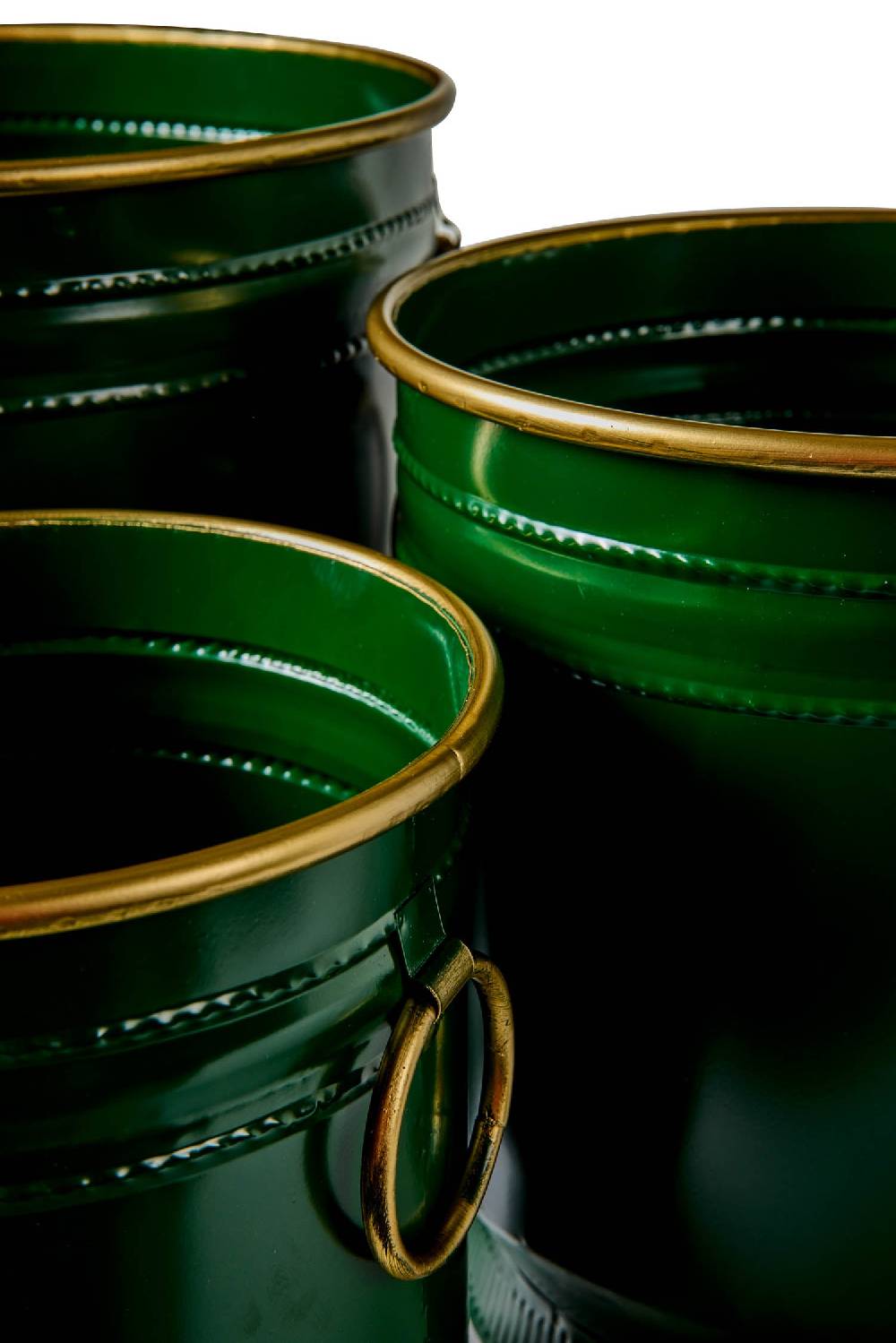 Novità Home Tres Chic - Set 3 Cache-Pot In Ferro Verde Anelli E Bordi Dorati
