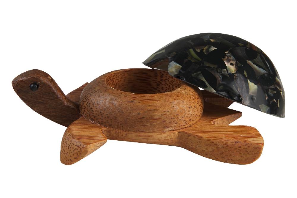 Novità Home Turtle - Porta Tea Light Carapace In Madreperla E Resina Nera