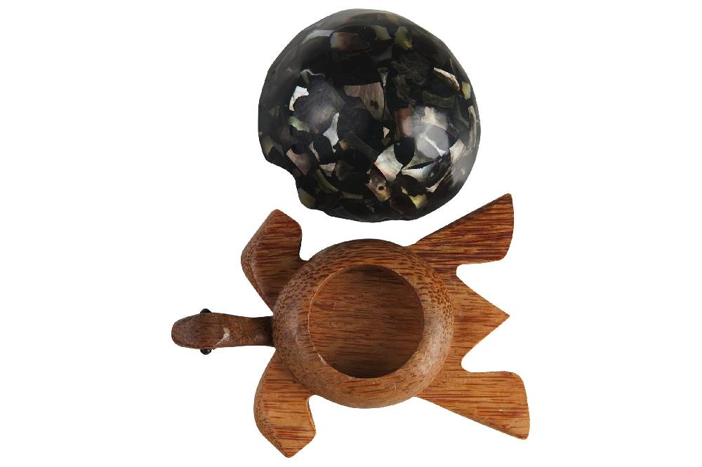 Novità Home Turtle - Porta Tea Light Carapace In Madreperla E Resina Nera