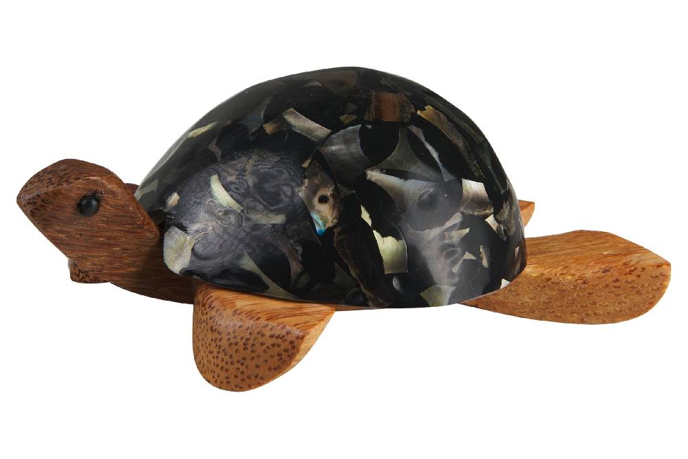 Novità Home Turtle - Porta Tea Light Carapace In Madreperla E Resina Nera