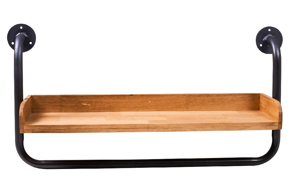 Novità Home Utility - 1 Mensola In Legno Con Supporto In Ferro
