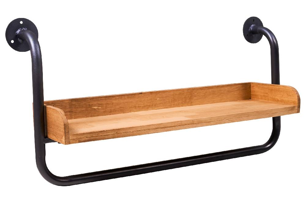 Novità Home Utility - 1 Mensola In Legno Con Supporto In Ferro