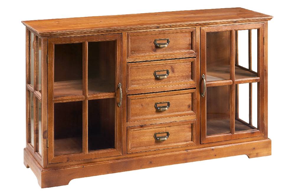 Novità Home Utility - Credenzina Bassa 4 Cassetti 2 Sportelli Con Vetro