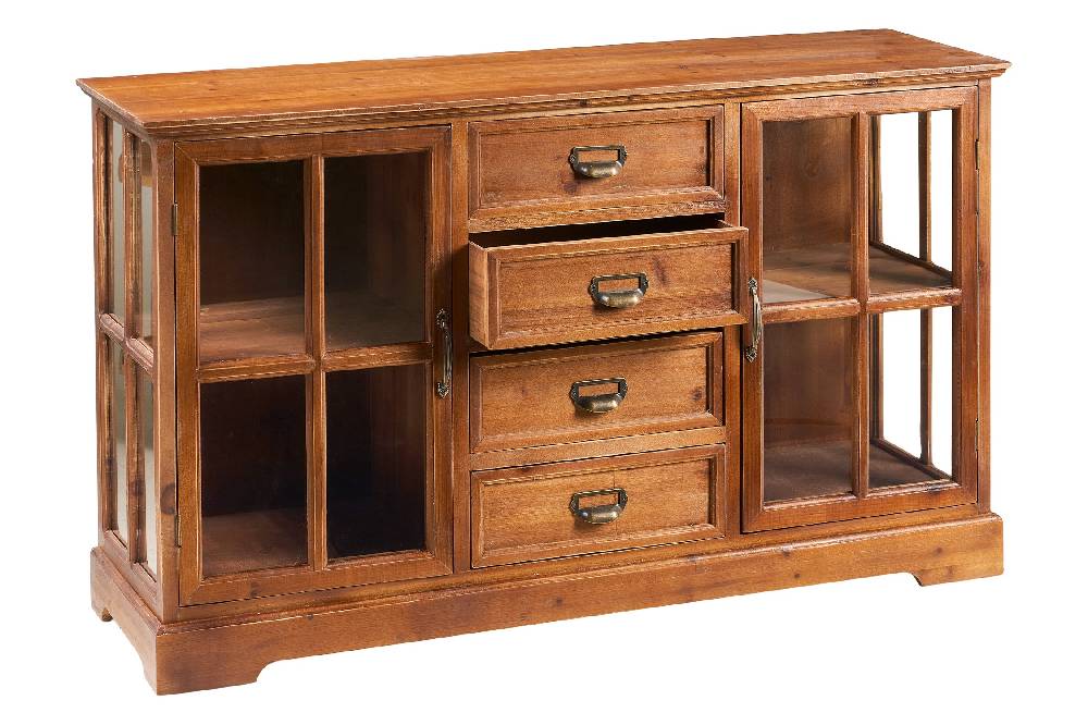 Novità Home Utility - Credenzina Bassa 4 Cassetti 2 Sportelli Con Vetro