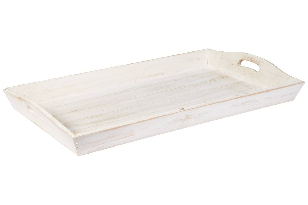 Novità Home Vassoio rettangolare invito mano in legno bianco