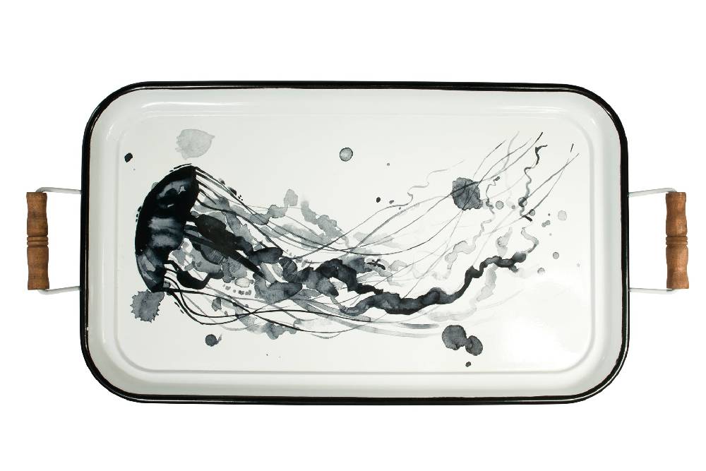 Novità Home Vassoio Rettangolare Laccato Decor Medusa In Metallo Bianco