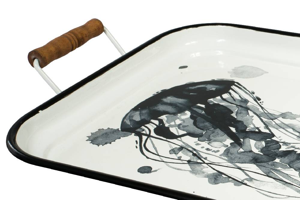 Novità Home Vassoio Rettangolare Laccato Decor Medusa In Metallo Bianco