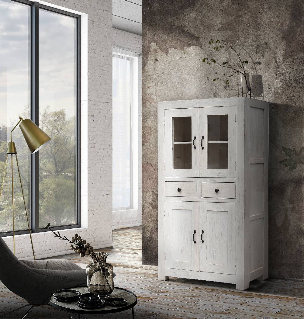 Novità Home Vetrina 2 Cassetti 4 Sportelli In Legno Bianco