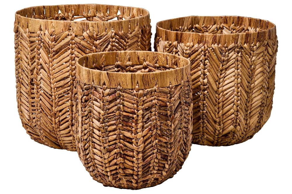 Novità Home Weaves - Ceste Porta Piante Set 1/3 Intreccio Lisca Di Pesce