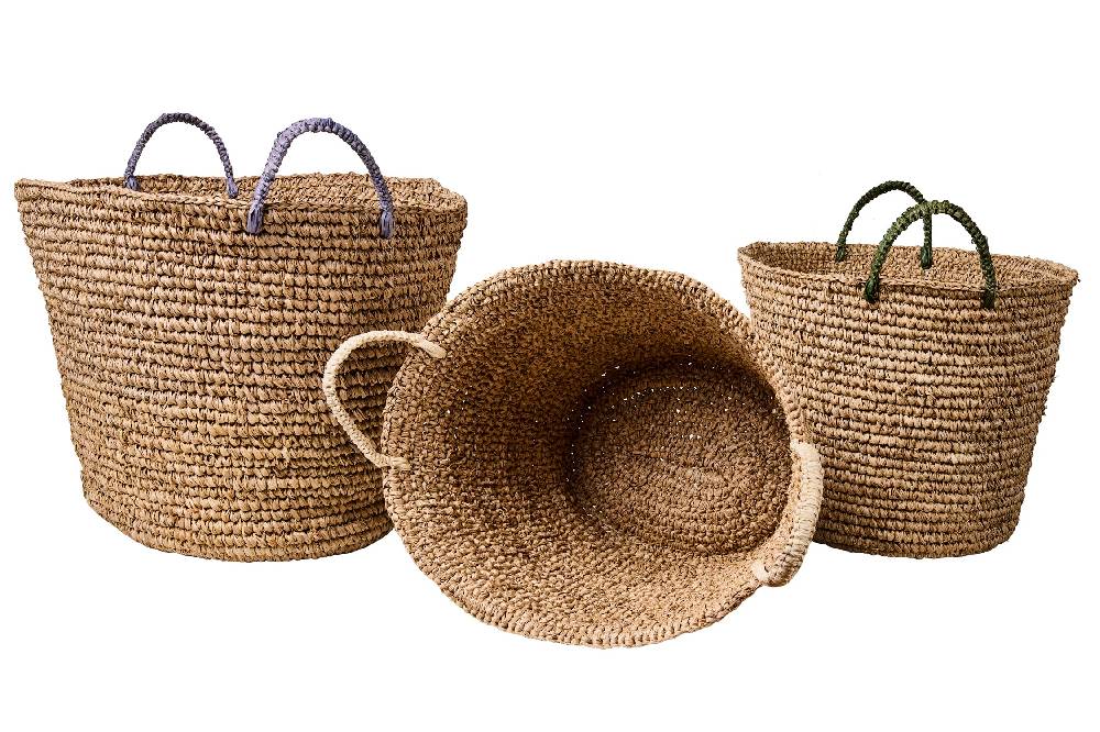 Novità Home Weaves - Ceste Set 1/3 Manici Colori Assortiti Intreccio Uncinet