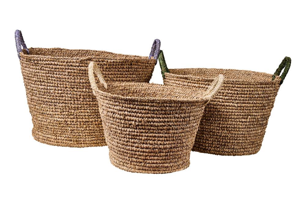 Novità Home Weaves - Ceste Set 1/3 Manici Colori Assortiti Intreccio Uncinet