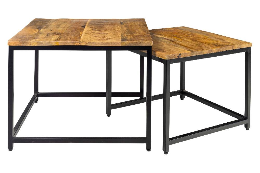Novità Home York - Tavolini Quadrati Grandi Set 1/2 Mango E Ferro