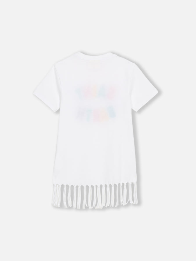 Mc2 Saint Barth Abito Abbey Per Bambina Con Frange E Patch In Spugna