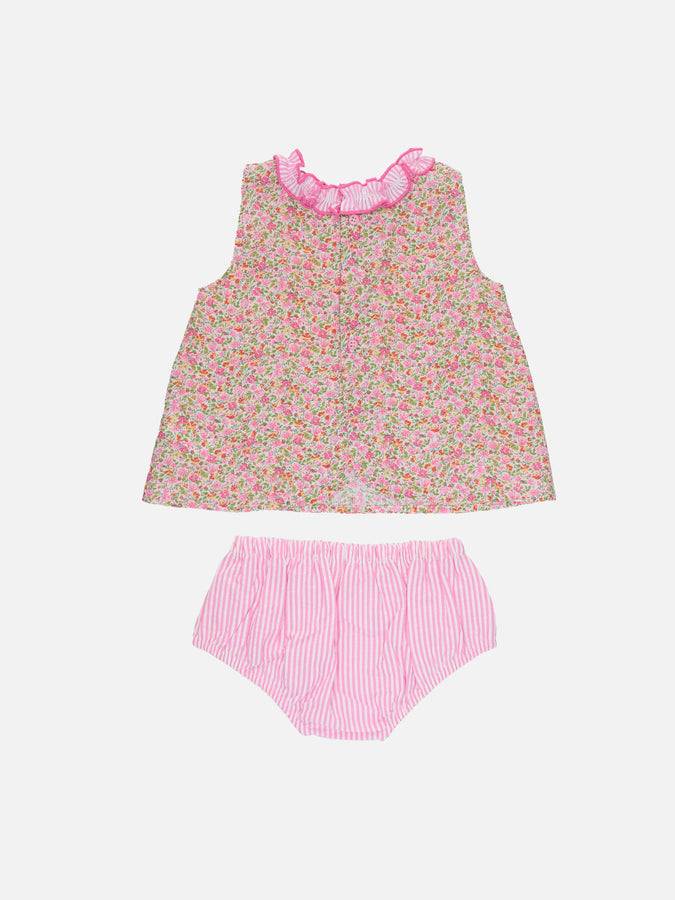 Mc2 Saint Barth Abito Abbie In Cotone Per Neonata Hanna Rose Con Top E Calzoncini | REALIZZATO CON TESSUTO LIBERTY