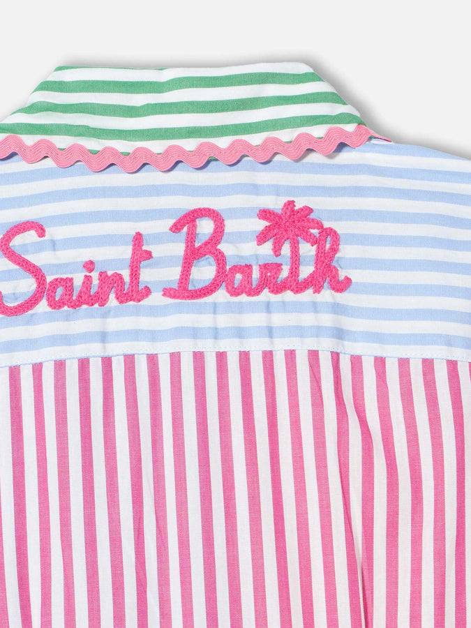 Mc2 Saint Barth Abito Corto Da Bambina In Cotone Con Ricami