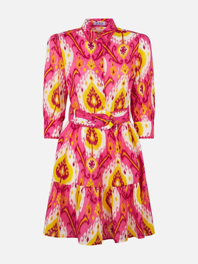 Mc2 Saint Barth Abito Corto Da Donna In Lino Con Stampa Ikat