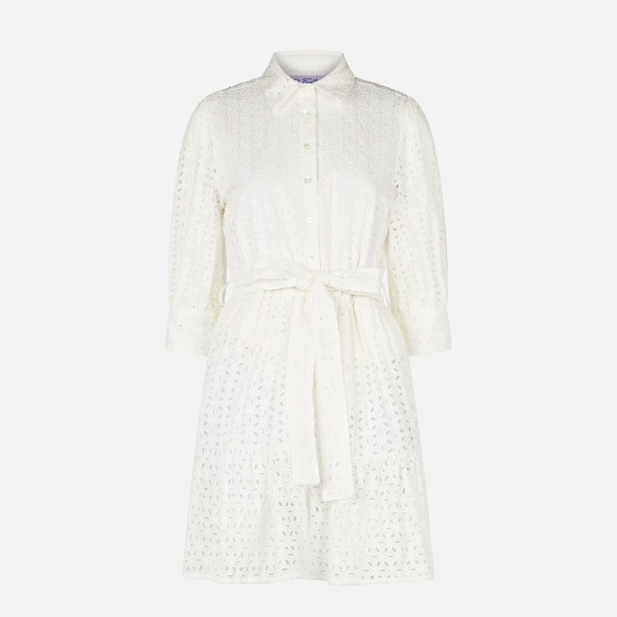 Mc2 Saint Barth Abito Corto In Cotone Bianco Con Ricami
