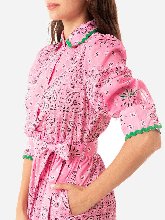 Mc2 Saint Barth Abito Corto In Cotone Stampa Bandana Con Ricami