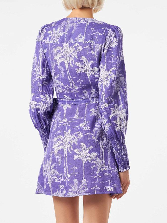 Mc2 Saint Barth Abito Corto In Lino Brillante Con Stampa Toile De Jouy