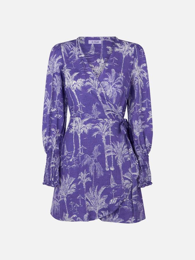 Mc2 Saint Barth Abito Corto In Lino Brillante Con Stampa Toile De Jouy