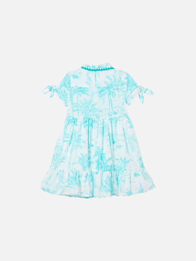 Mc2 Saint Barth Abito Da Bambina Con Fantasia Toile De Jouy Verde Acqua