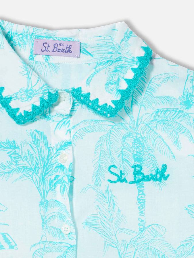 Mc2 Saint Barth Abito Da Bambina Con Fantasia Toile De Jouy Verde Acqua