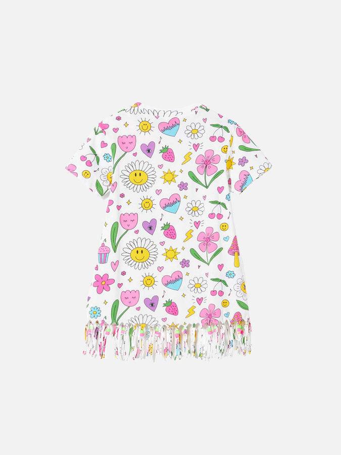 Mc2 Saint Barth Abito Da Bambina In Cotone Bianco Con Stampa E Charms