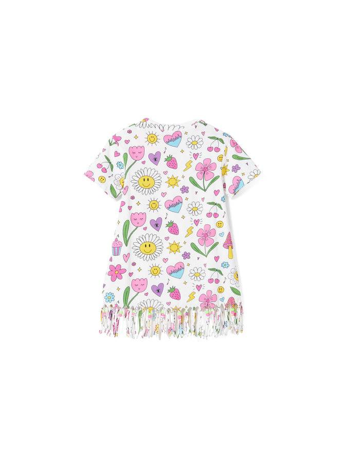 Mc2 Saint Barth Abito Da Bambina In Cotone Bianco Con Stampa E Charms