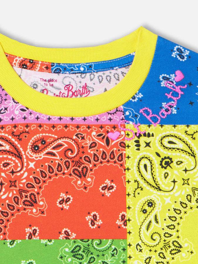 Mc2 Saint Barth Abito Da Bambina In Cotone Con Stampa Bandana Fluo