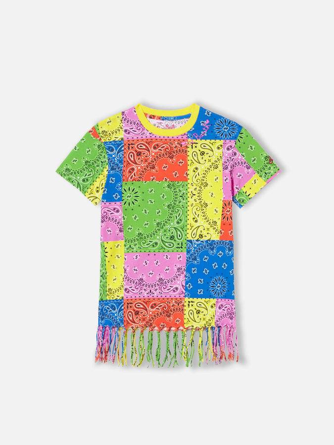 Mc2 Saint Barth Abito da bambina in cotone con stampa bandana fluo