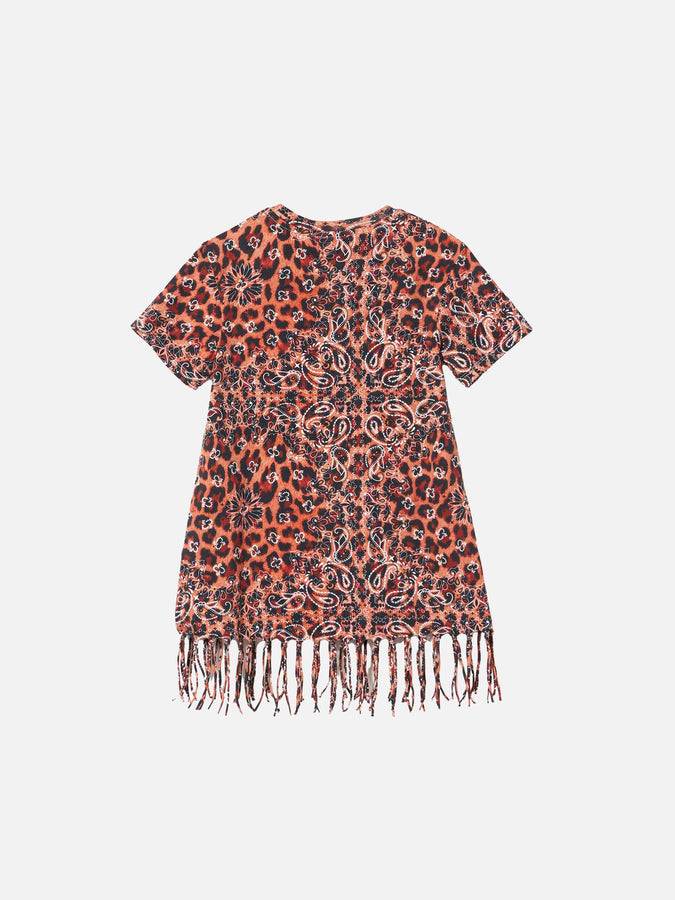 Mc2 Saint Barth Abito Da Bambina In Cotone Leopardato Con Frange