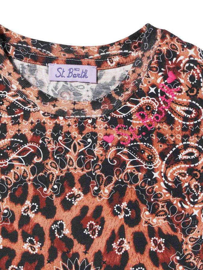 Mc2 Saint Barth Abito Da Bambina In Cotone Leopardato Con Frange
