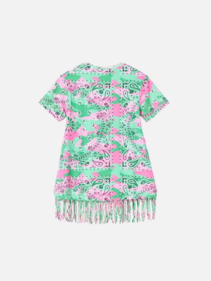 Mc2 Saint Barth Abito Da Bambina In Cotone Mimetico Con Frange