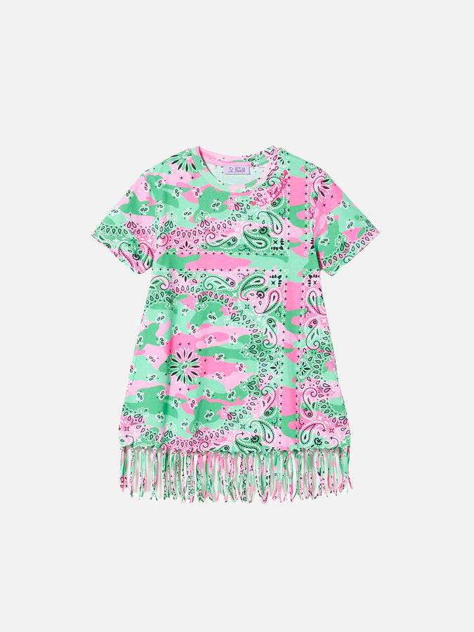 Mc2 Saint Barth Abito da bambina in cotone mimetico con frange