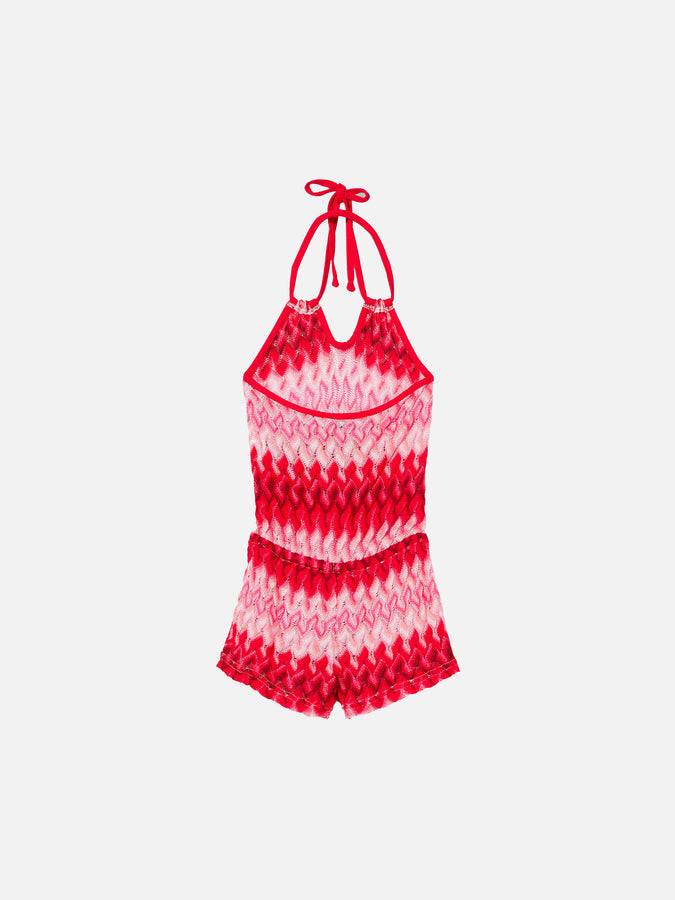 Mc2 Saint Barth Abito Da Bambina In Maglia Fantasia Chevron