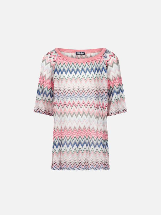 Mc2 Saint Barth Abito da bambina in maglia rosa fantasia chevron