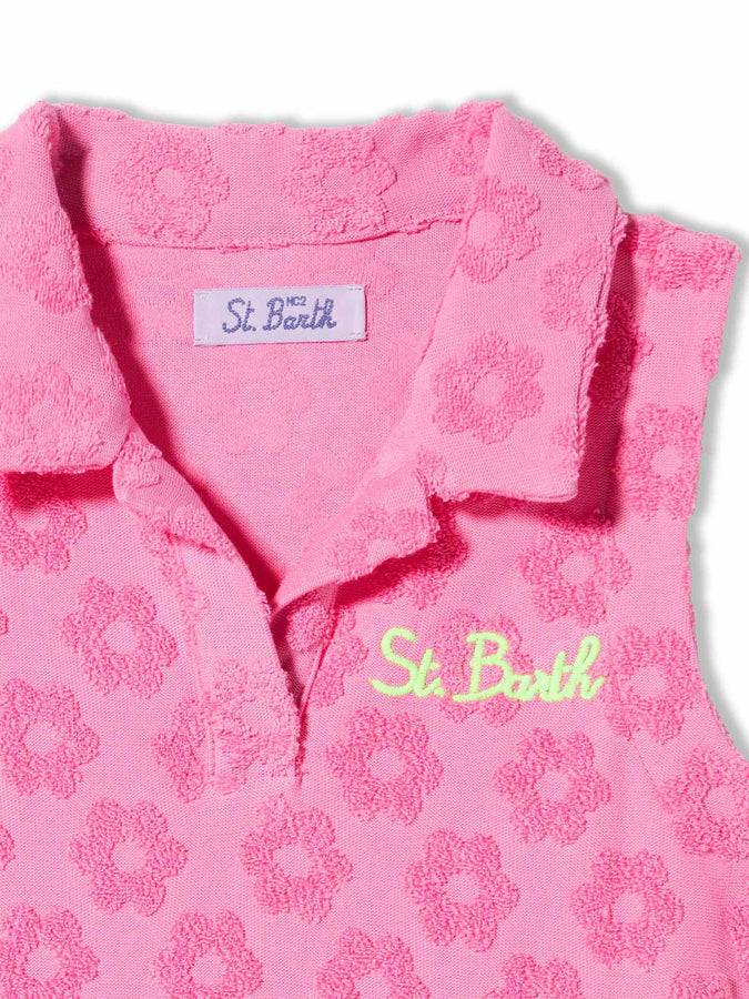 Mc2 Saint Barth Abito Da Bambina In Spugna Con Motivo A Margherite In Rilievo