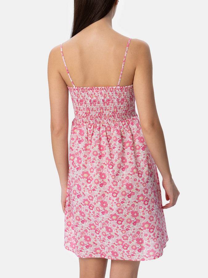 Mc2 Saint Barth Abito Da Donna Betsy In Cotone Hawa Con Ricamo Punto Smock | REALIZZATO CON TESSUTO LIBERTY