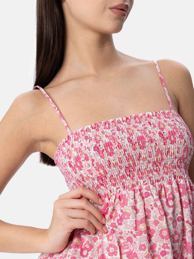 Mc2 Saint Barth Abito Da Donna Betsy In Cotone Hawa Con Ricamo Punto Smock | REALIZZATO CON TESSUTO LIBERTY