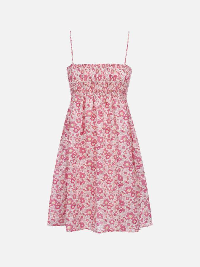 Mc2 Saint Barth Abito Da Donna Betsy In Cotone Hawa Con Ricamo Punto Smock | REALIZZATO CON TESSUTO LIBERTY