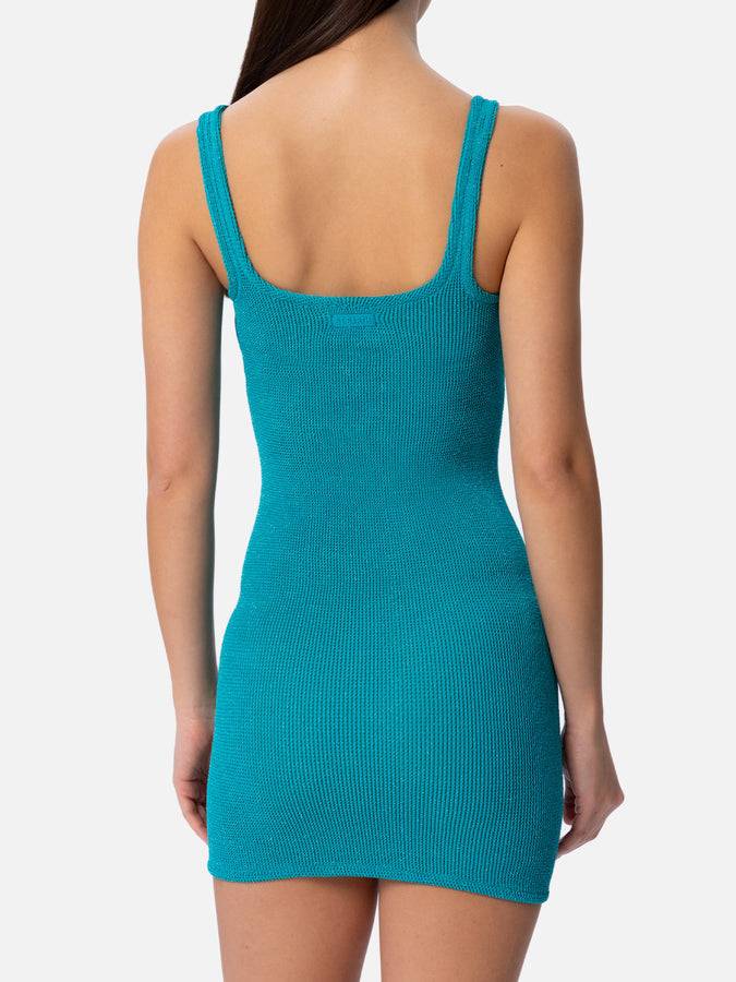 Mc2 Saint Barth Abito Da Donna Crinkle A Canotta In Lurex Verde Acqua