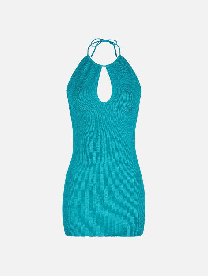 Mc2 Saint Barth Abito Da Donna Crinkle Color Ottanio In Lurex Con Scollo All'americana