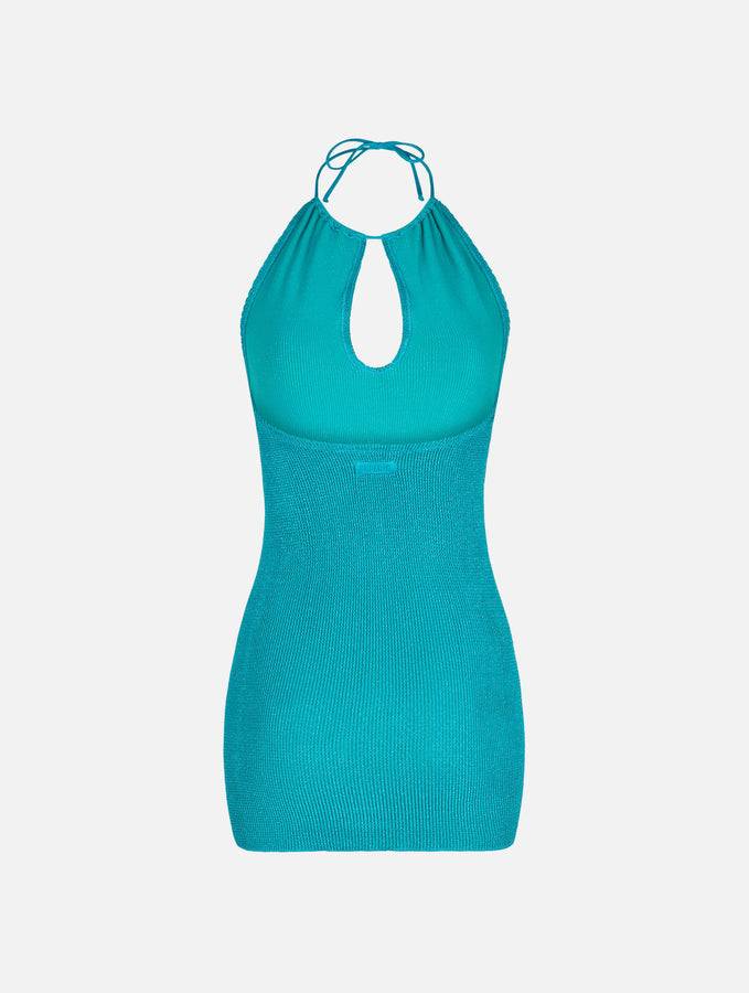 Mc2 Saint Barth Abito Da Donna Crinkle Color Ottanio In Lurex Con Scollo All'americana