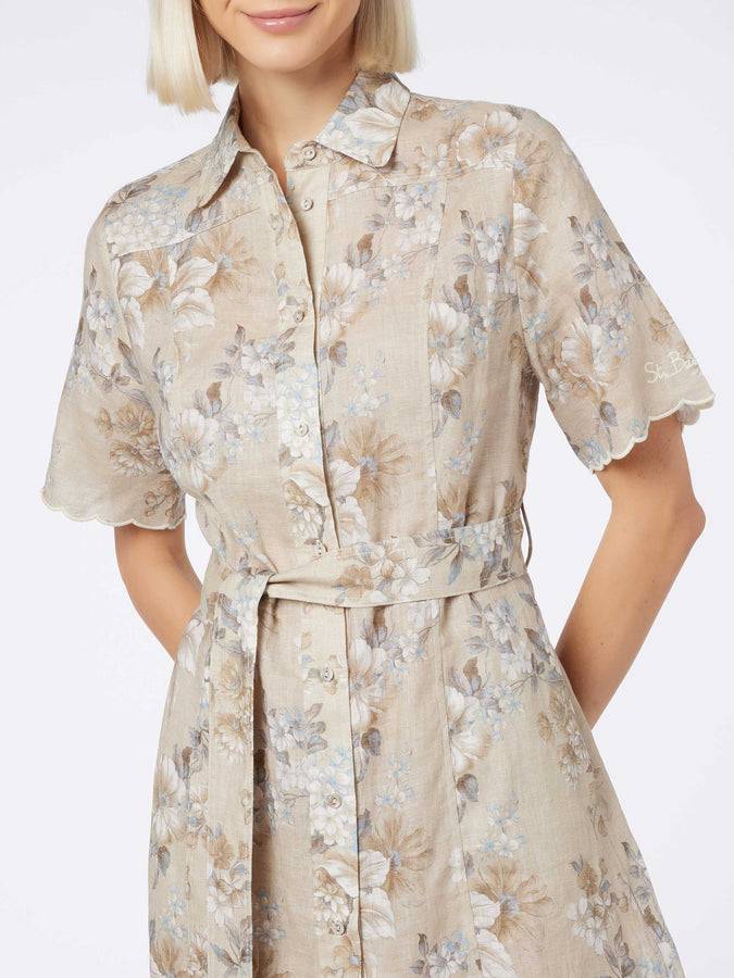 Mc2 Saint Barth Abito Da Donna In Lino A Fiori Hermione