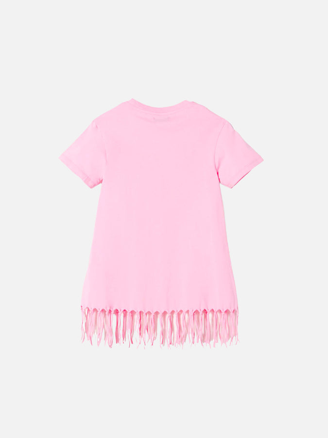 Mc2 Saint Barth Abito Per Bambina In Cotone Rosa Con Frange