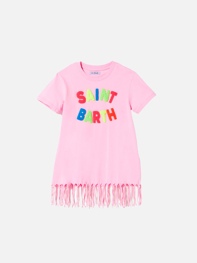 Mc2 Saint Barth Abito per bambina in cotone rosa con frange