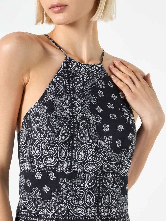 Mc2 Saint Barth Abito Sottoveste Nero Con Stampa Bandana