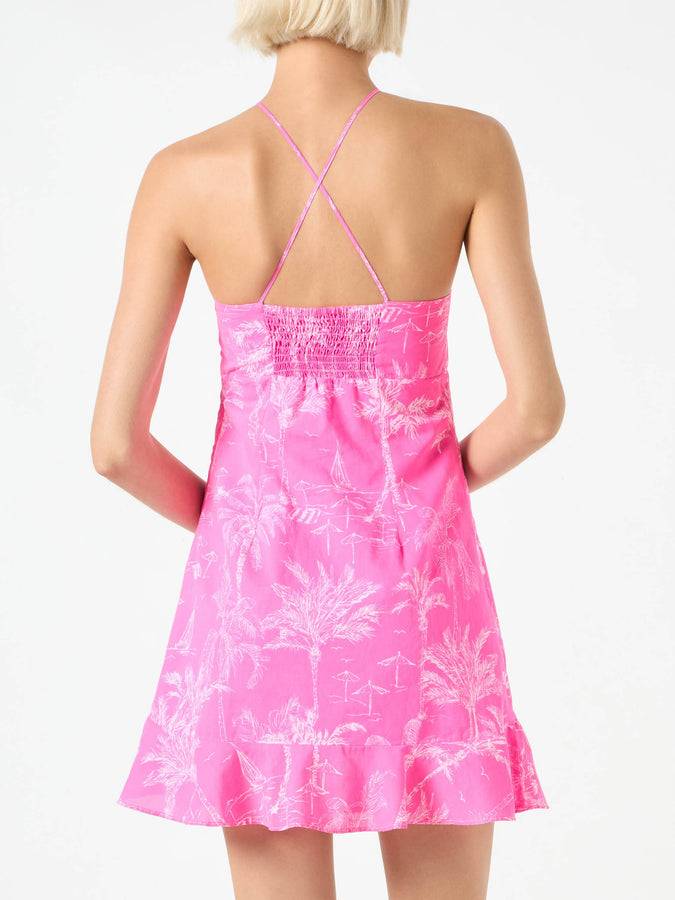 Mc2 Saint Barth Abito Sottoveste Stampa Toile De Jouy Rosa Fluo