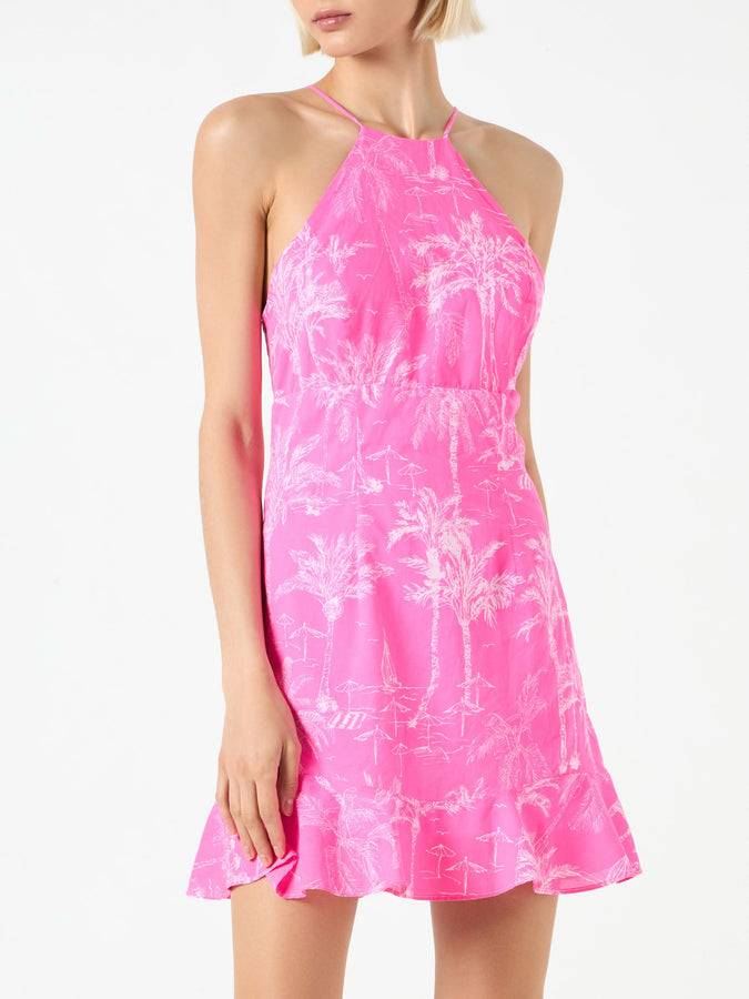 Mc2 Saint Barth Abito sottoveste stampa toile de jouy rosa fluo